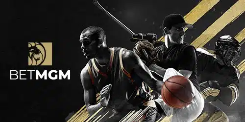 BetMGM sports desktop banner showing the brand logo and a man holding a brown ball