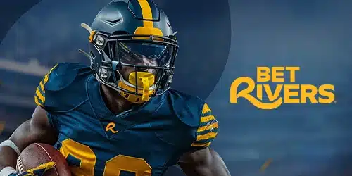BetRivers sportsbook showing an athlete against a blue background