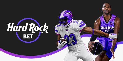 Hard Rock Bet sportsbook banner showing two athletes